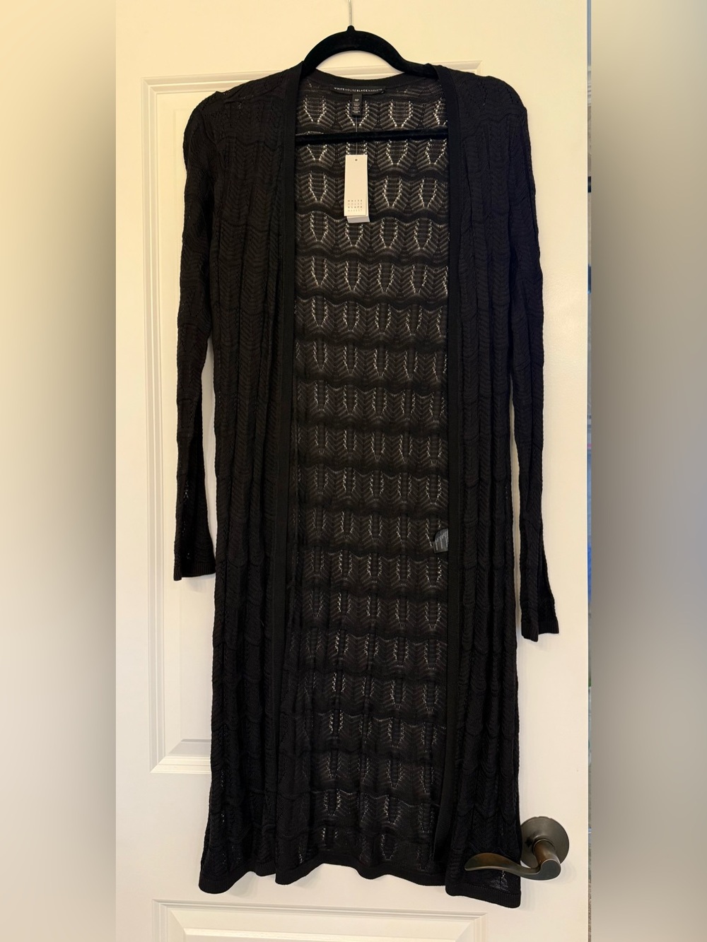 White House Black Market Black Open-Knit Longline Duster Cardigan